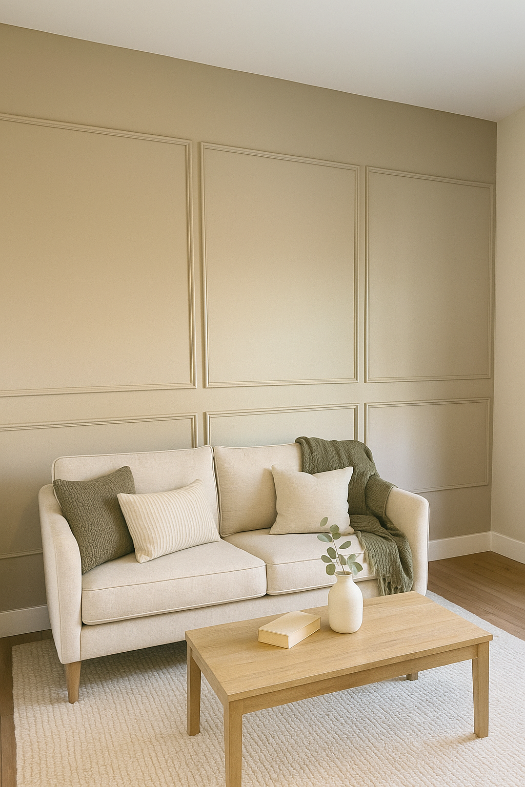 Boho beige wall molding panel in modern library – Ulu Boheme
